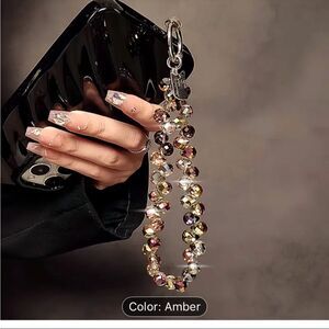 Luxury high-end crystal bead hand-held lanyard chain, phone wristlet strap